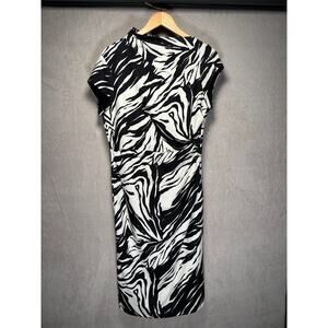 Maggy London Abstract Print Sheath Midi Dress White Black Womens Size 12‎
